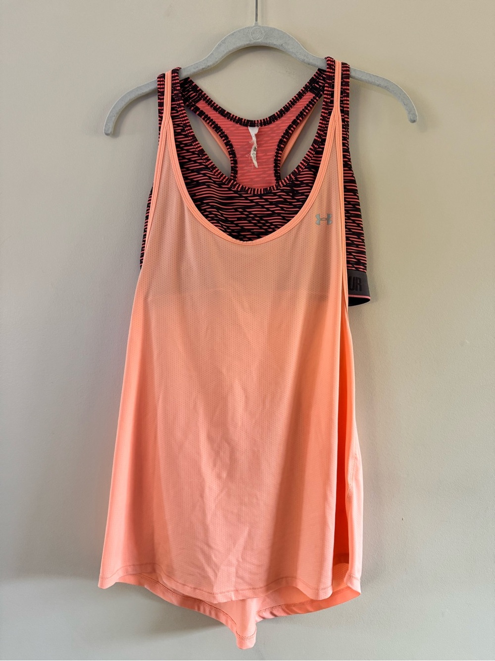 Under Armour Peach Layered Racerback Tank with Patterned Sports Bra